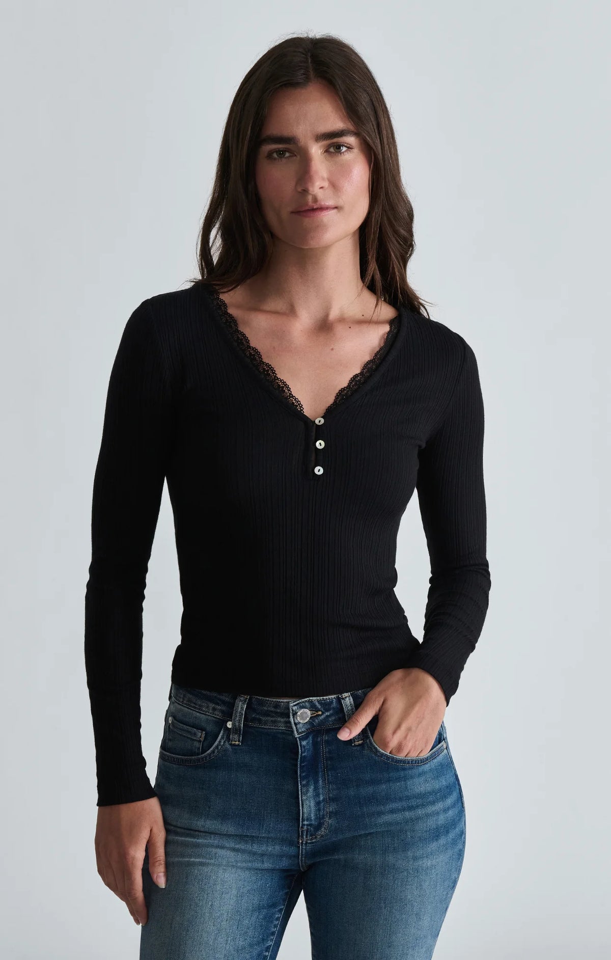 Lace Trim V-Neck Shirt